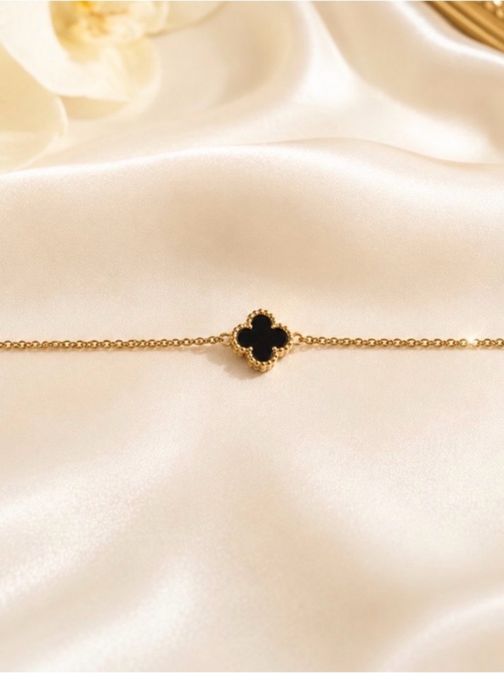 18K Gold Plated Sterling Silver Black Clover Bracelet Made in Italy
